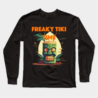 Tiki Drink - Freaky Tiki Time (Orange Lettering) Long Sleeve T-Shirt